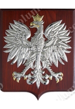 Coat of arms of Poland on a wooden base