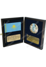Set of symbols of Kazakhstan in a wooden case (flag + coat of arms)