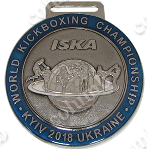 Medal on the tape "WORLD KICKBOXING CHAMPIONSHIP" Kiev 2018 nikel