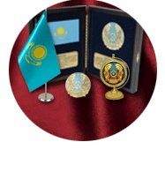 With the state symbols of Kazakhstan