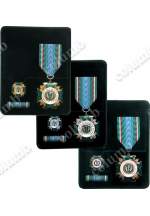 Case for medal with a bar, miniature medal, ribbon bar with a space for certificate. Packaging arrangement: transparent cover and flocked lodgement