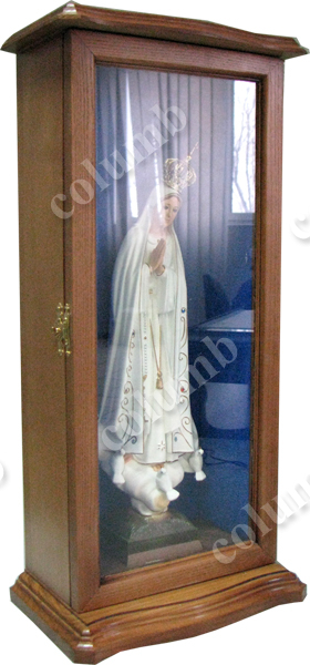 Unique wooden case with a glass door for a figurine