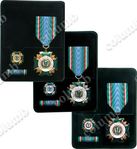 Case for medal with a bar, miniature medal, ribbon bar with a space for certificate. Packaging arrangement: transparent cover and flocked lodgement